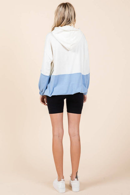 D5505 - ELASTIC HEM COLOR BLOCK POCKET HOODIE=