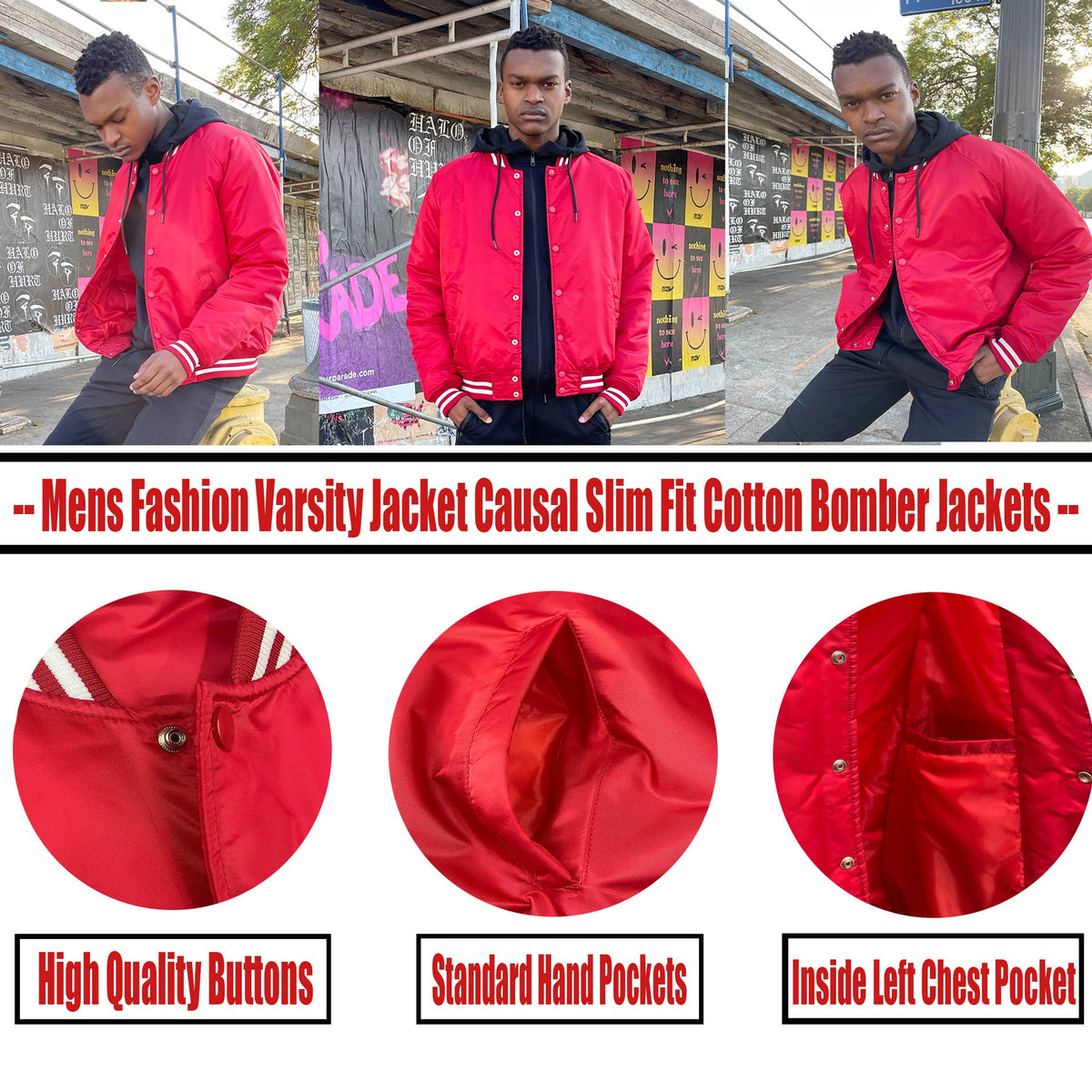 Mens Polyester Varsity Windbreaker Jacket