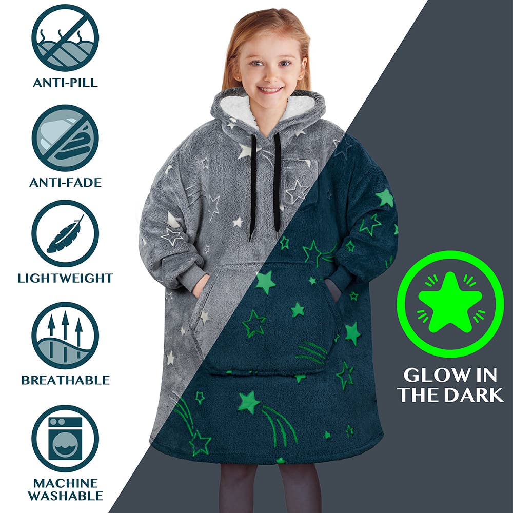 Kid's Chest Pocket Sherpa Hoodie Blanket - Kangaroo Pocket