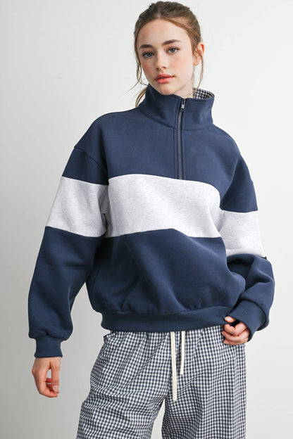 Colorblock Quarter-Zip Sweatshirt-BMT8510