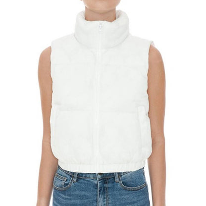Nylon High Neck Faux Down Puffer Vest