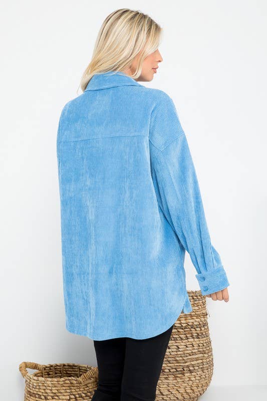 Oversized 4 Pockets Corduroy Shacket