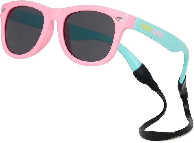 Kids Flexible Wire Sunglasses -Pink Turquoise/Smoke Lenses