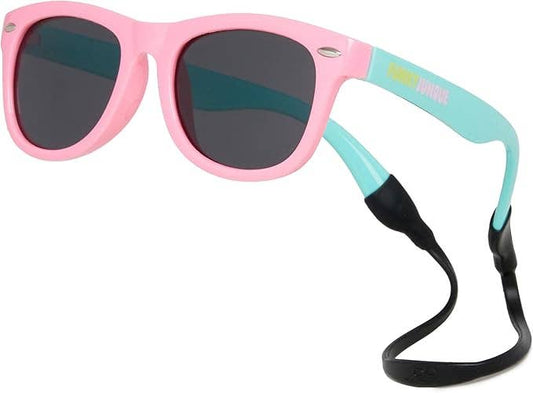 Kids Flexible Wire Sunglasses -Pink Turquoise/Smoke Lenses