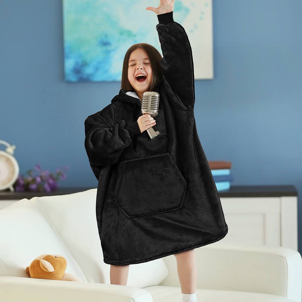 Kid's Chest Pocket Sherpa Hoodie Blanket - Kangaroo Pocket