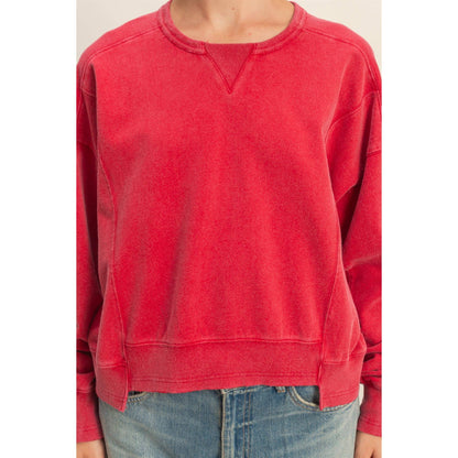 Oversized Crew Neck Sweatshirt With Raw Hem