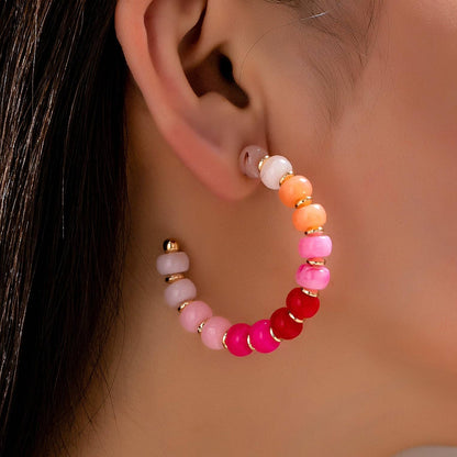 Rainbow Beaded Hoop Earrings | 80E62023