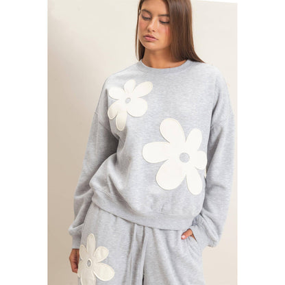 Floral Applique Crew Neck Sweatshirt
