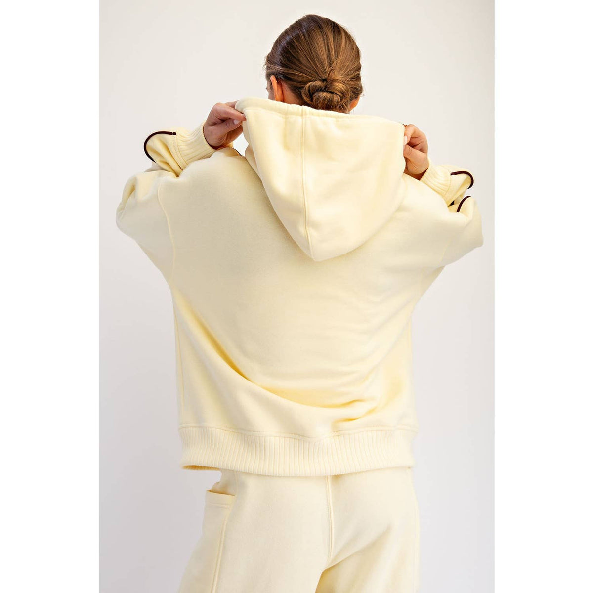 FLEECED TERRY OVERSIZED PIPING HOODIE