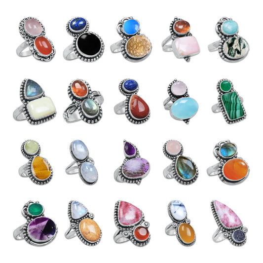 Multi-Stone Rings – Handmade, Silver-Plated, Boho Style 