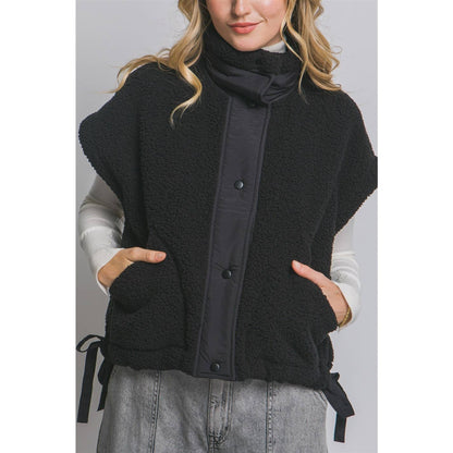 Sherpa Oversized Vest Button Tabs with Pockets