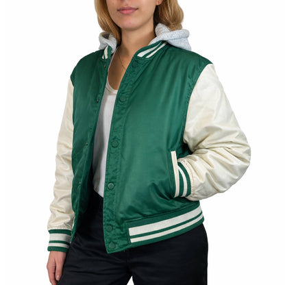 Women’s Hooded Varsity Jacket w/ Detachable Hood