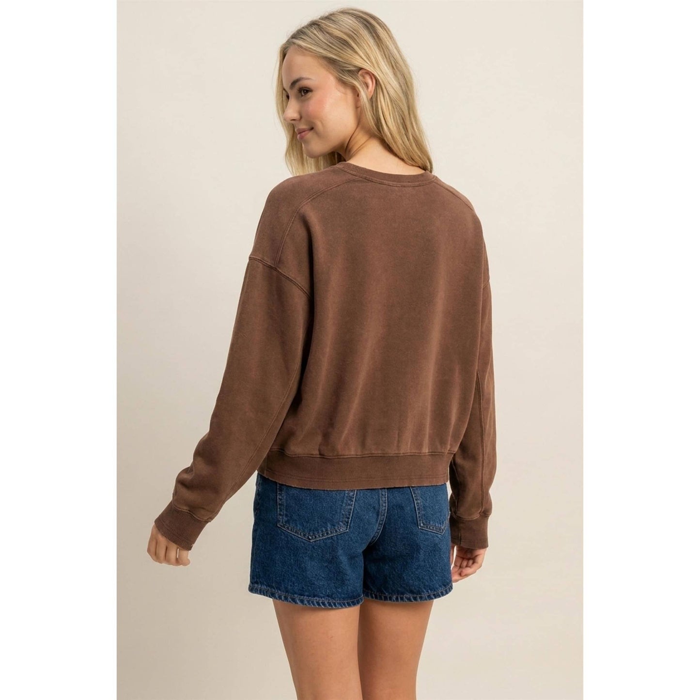 Acid Wash Seam Detail Crew Neck Sweatshirt