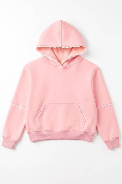 GKJ-Q27-38877B-PNK Girl's Pullover Hoodie w/ Crochet Trim
