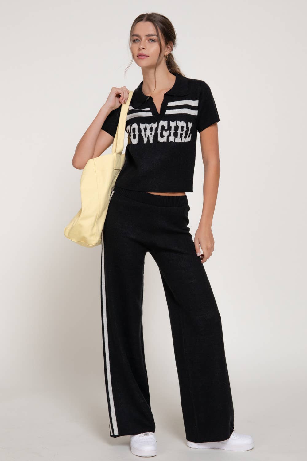 Straight Leg Knit Pants with Contrasting Side Stripes