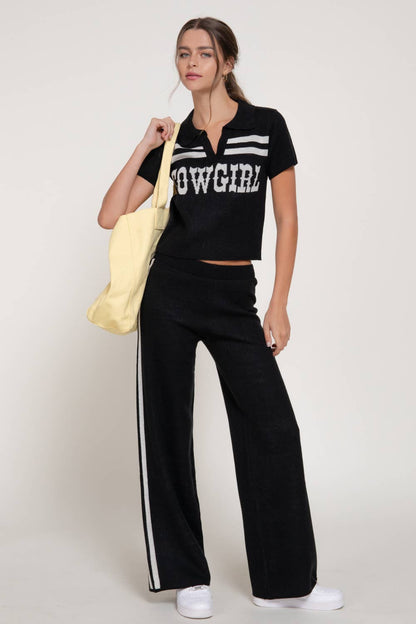 Straight Leg Knit Pants with Contrasting Side Stripes