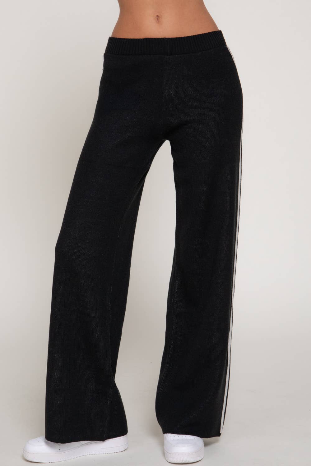 Straight Leg Knit Pants with Contrasting Side Stripes