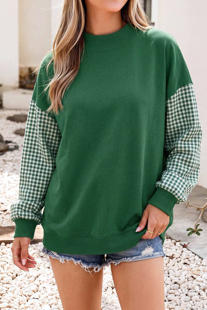 F/W26 NEW Plaid Sleeve Colorblock Mock Neck Sweatshirt| S-4X