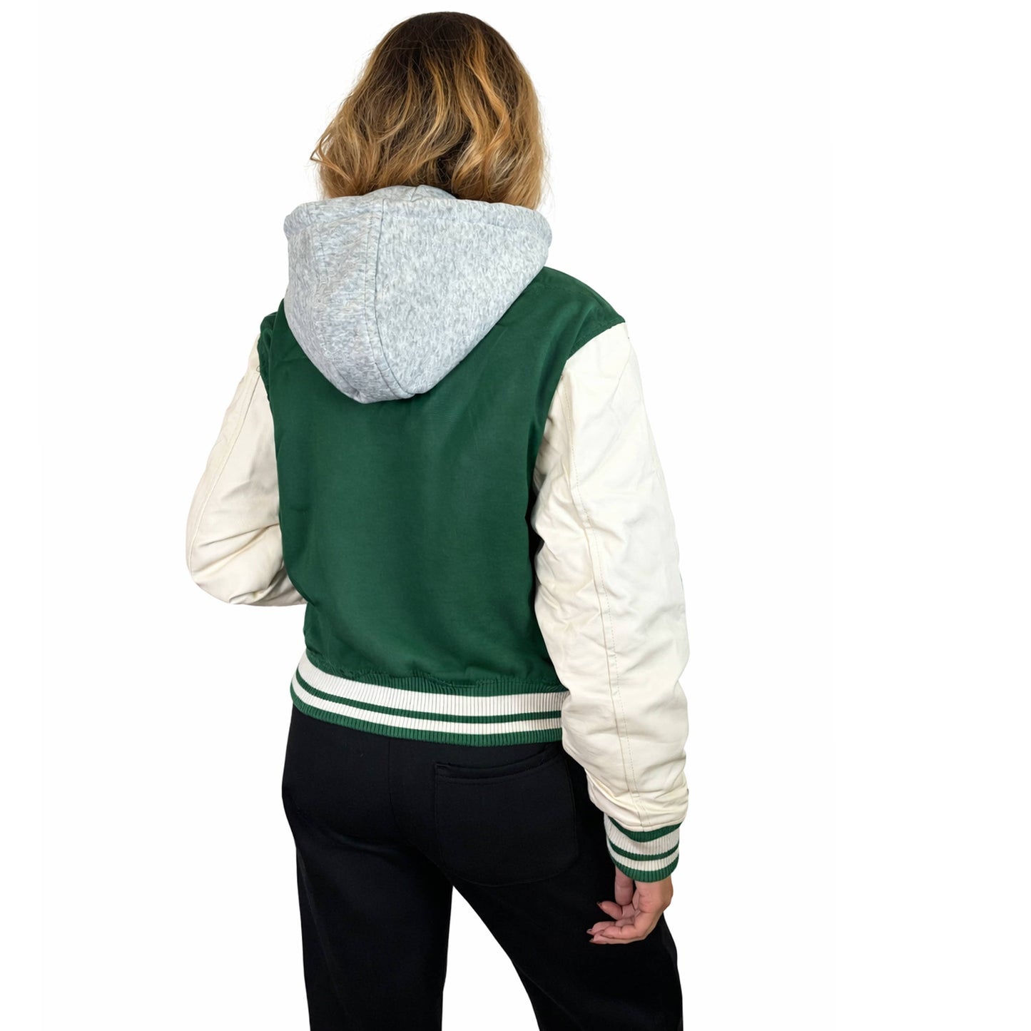 Women’s Hooded Varsity Jacket w/ Detachable Hood