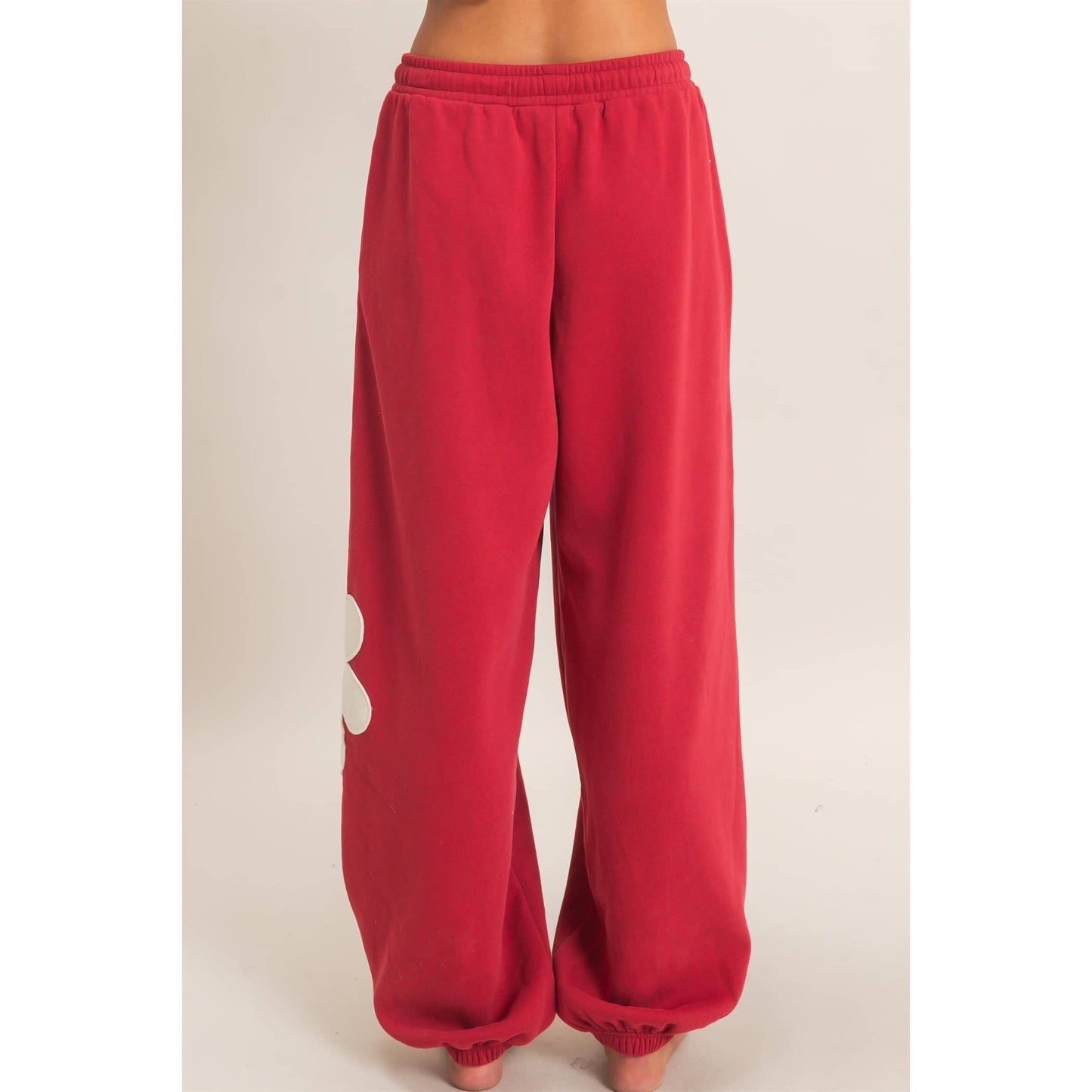Floral Applique Drawstring Jogger Pants