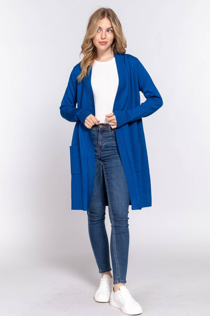Long Sleeve Rib Banded Open Tunic Sweater Cardigan