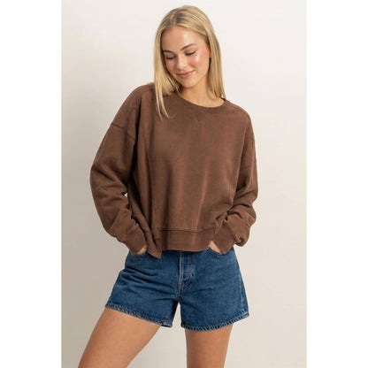 Acid Wash Seam Detail Crew Neck Sweatshirt