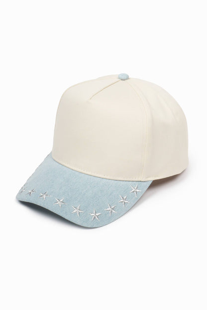 STARS Embroidered Denim Brim 5 Panel Two Tone Cap