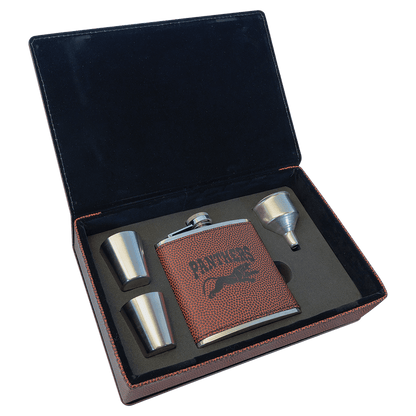 Football Laserable Leatherette Flask Gift Set