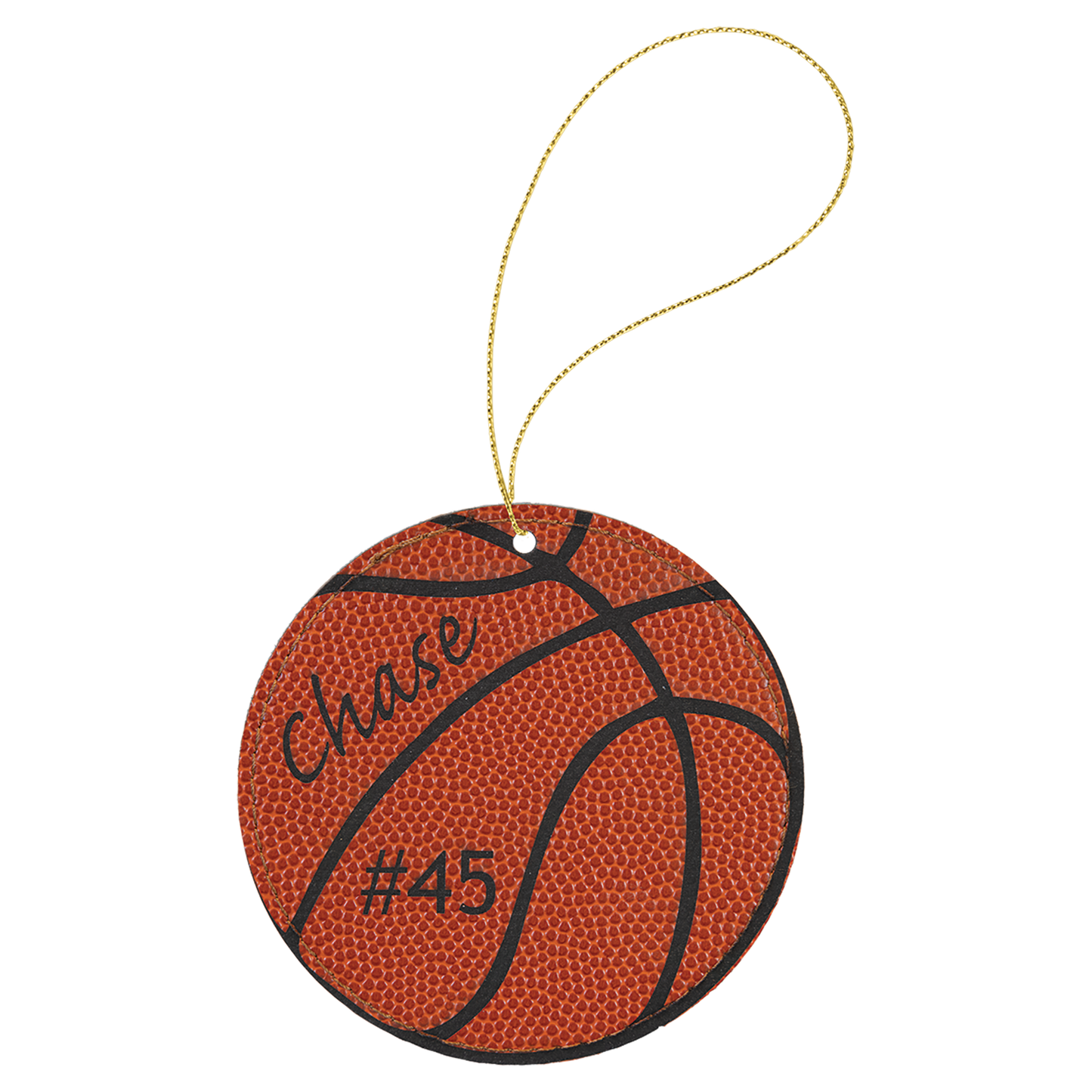 Basketball leather Round Ornament with Gold String