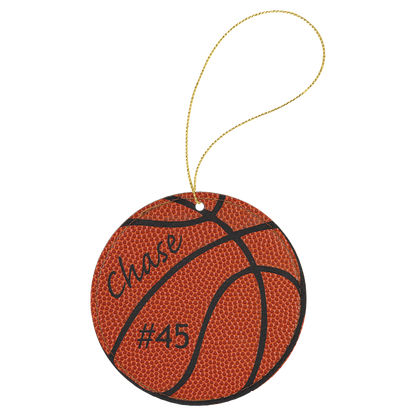 Basketball leather Round Ornament with Gold String