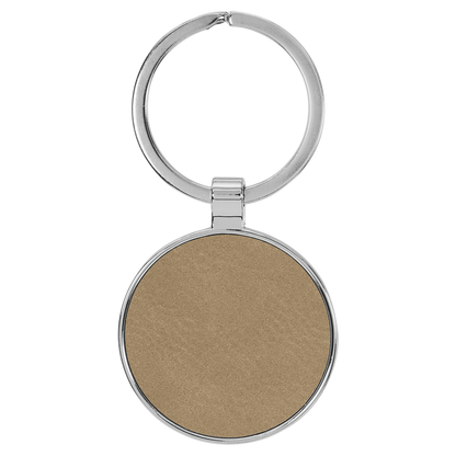 1 1/2" Laserable Leatherette/Metal Round Keychain