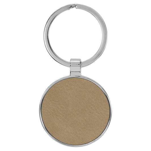 1 1/2" Laserable Leatherette/Metal Round Keychain