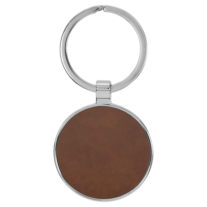 1 1/2" Laserable Leatherette/Metal Round Keychain