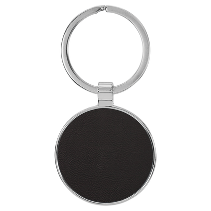 1 1/2" Laserable Leatherette/Metal Round Keychain