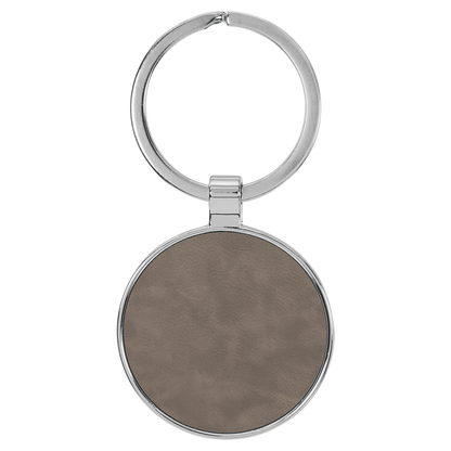 1 1/2" Laserable Leatherette/Metal Round Keychain