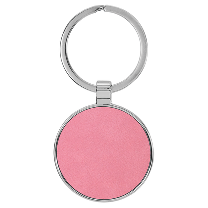 1 1/2" Laserable Leatherette/Metal Round Keychain