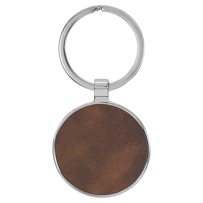 1 1/2" Laserable Leatherette/Metal Round Keychain