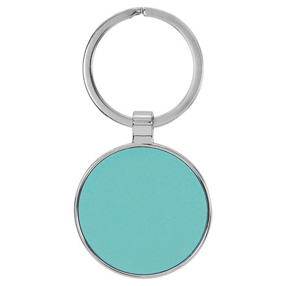 1 1/2" Laserable Leatherette/Metal Round Keychain