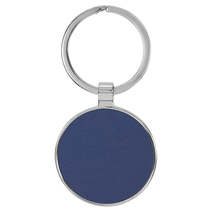 1 1/2" Laserable Leatherette/Metal Round Keychain