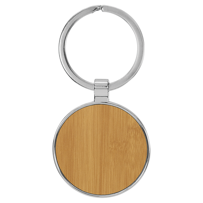 1 1/2" Laserable Leatherette/Metal Round Keychain