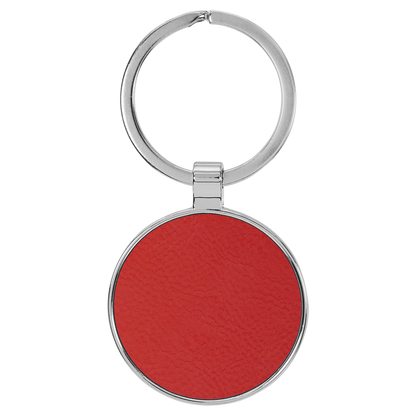 1 1/2" Laserable Leatherette/Metal Round Keychain