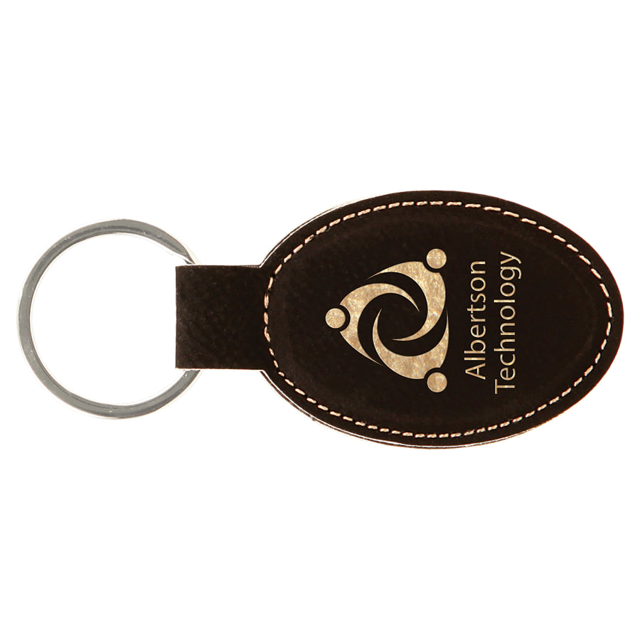 3" x 1 3/4" Laserable Leatherette Oval Keychain