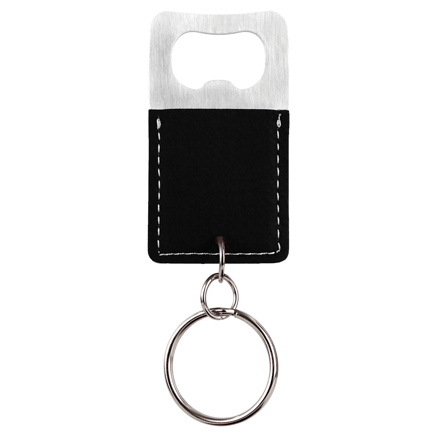 Rectangle Laserable Leatherette Bottle Opener Keychain