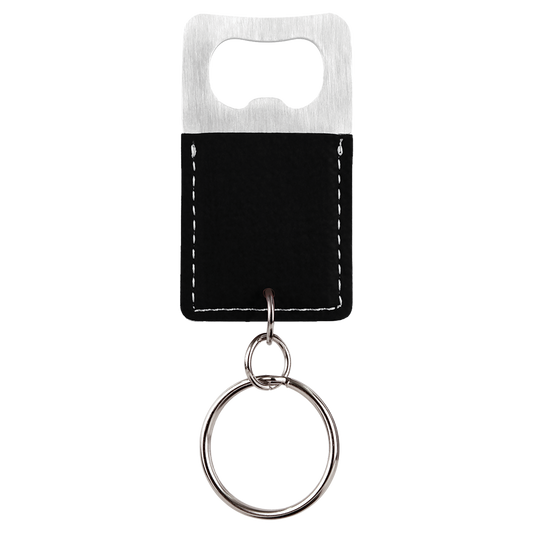 Rectangle Laserable Leatherette Bottle Opener Keychain