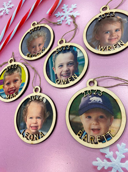 Wood Christmas Ornament - Kids Pic and Year