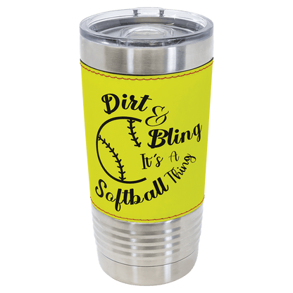 20 oz. Softball Leather Tumbler with Slider Lid