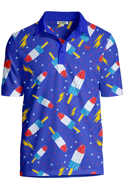 Grand Finale Men's Golf Shirt - Blue Rocket Pop Golf Polo