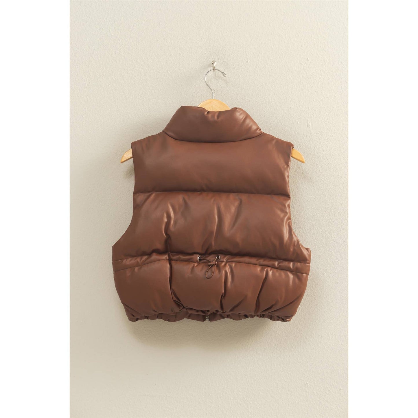 Faux Leather Cropped Puffer Vest