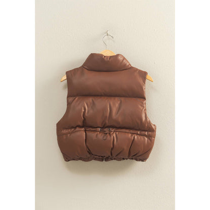 Faux Leather Cropped Puffer Vest