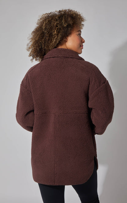 Women's Teddy Sherpa Button Down Jacket with Zipper Pockets